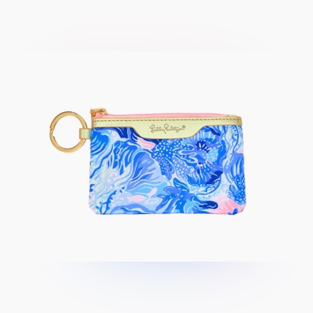 NEW Lilly Pulitzer Blue and Pink Floral Pouch ID Case